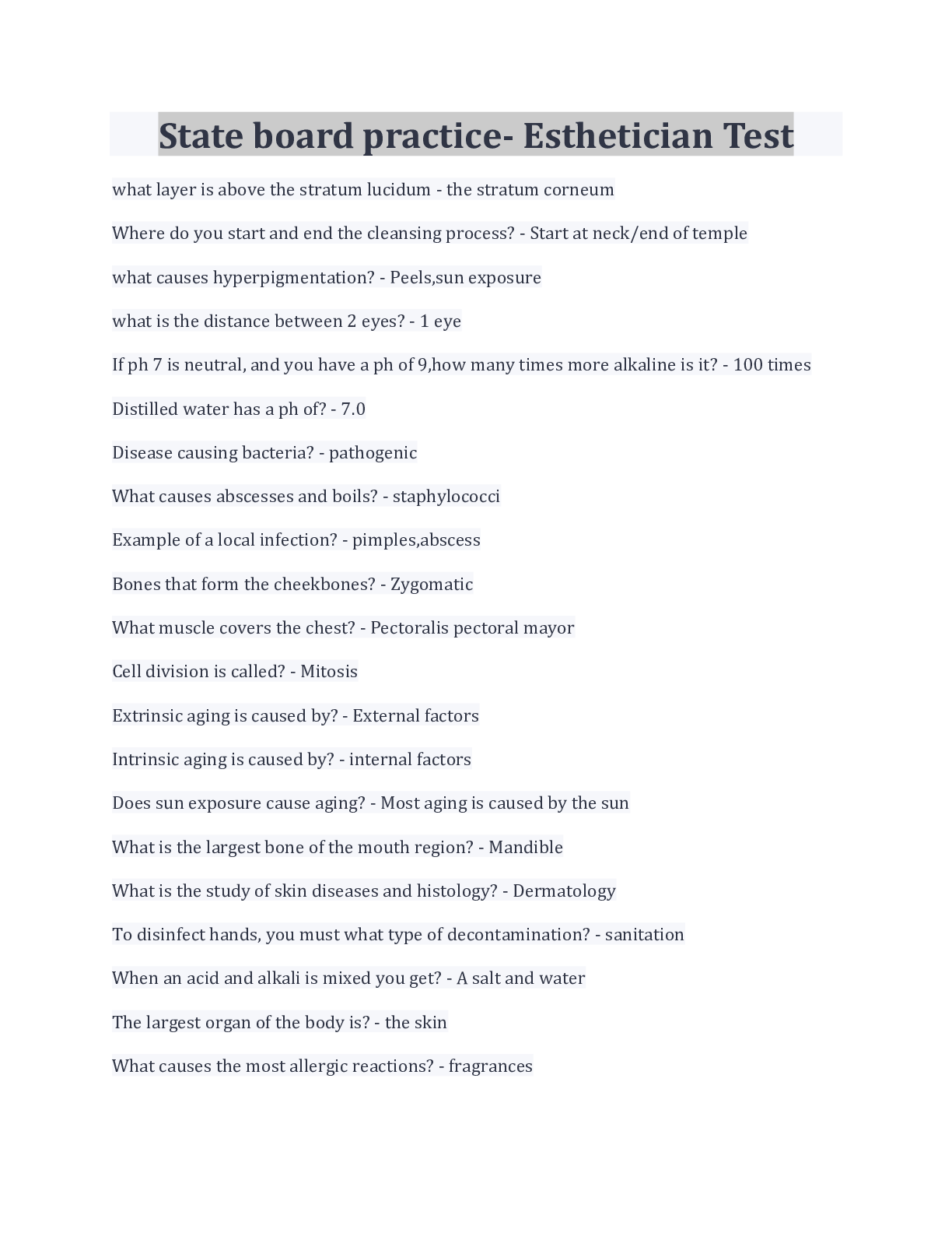 Preview image for Latest Update State board practice- Esthetician Test